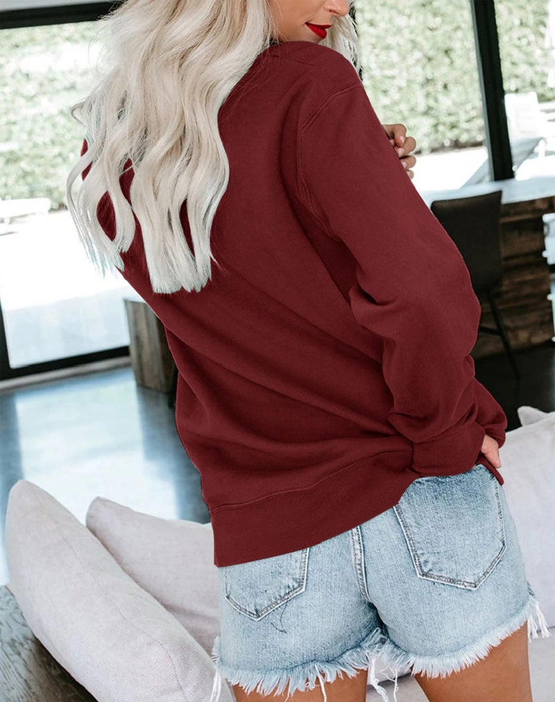 Bingerlily Womens Casual Long Sleeve Sweatshirt Crew Neck Cute Pullover Relaxed Fit Tops (Wine Red,X-Large) - Image 4